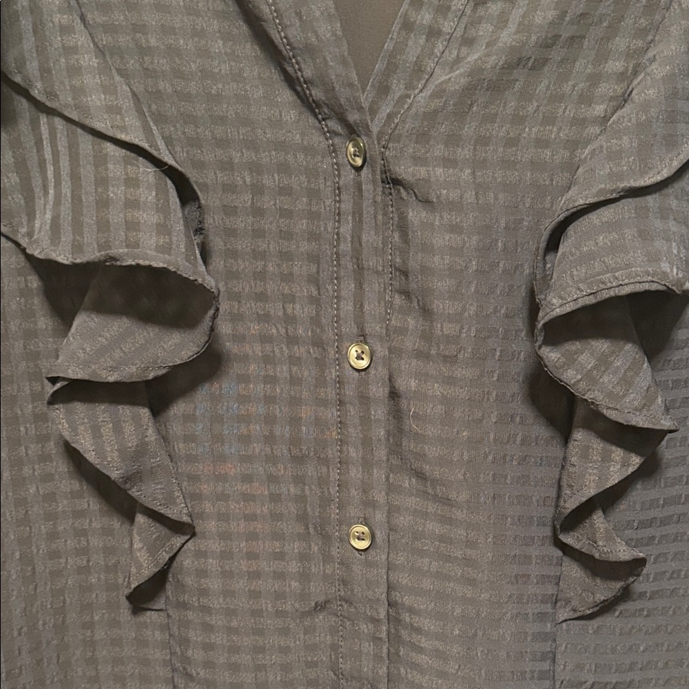 Ann Taylor Navy Ruffle Front Blouse - Picture 2 of 5